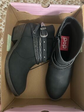 Brand New Black Western Chelsea Boots with Buckle